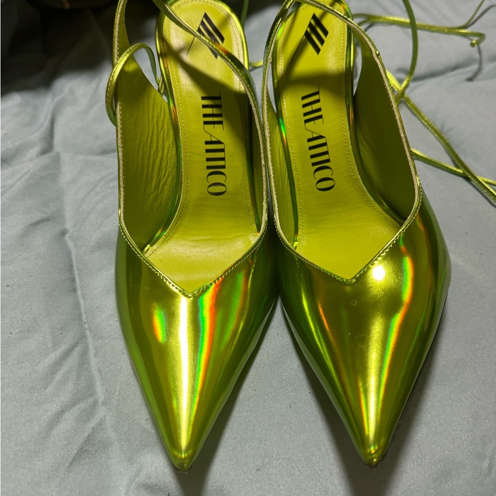 The Attico green holographic Venus strappy pumps 39.5 runs small cud fit 39